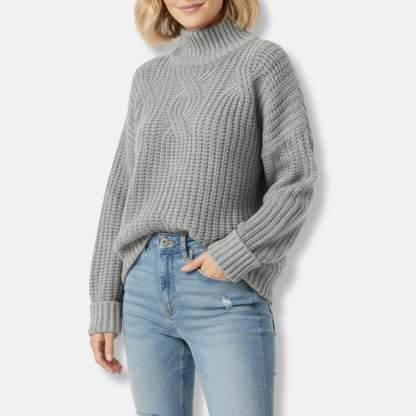Isabella Wool High Neck Sweater | Oversized Cable Knit Sweater