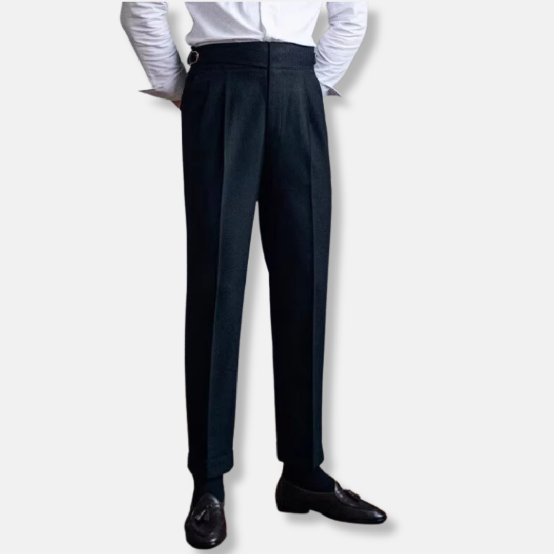 Men’s Dress Pants – Wool Blend – High Waist – Pleated Front – Tailored Straight Leg