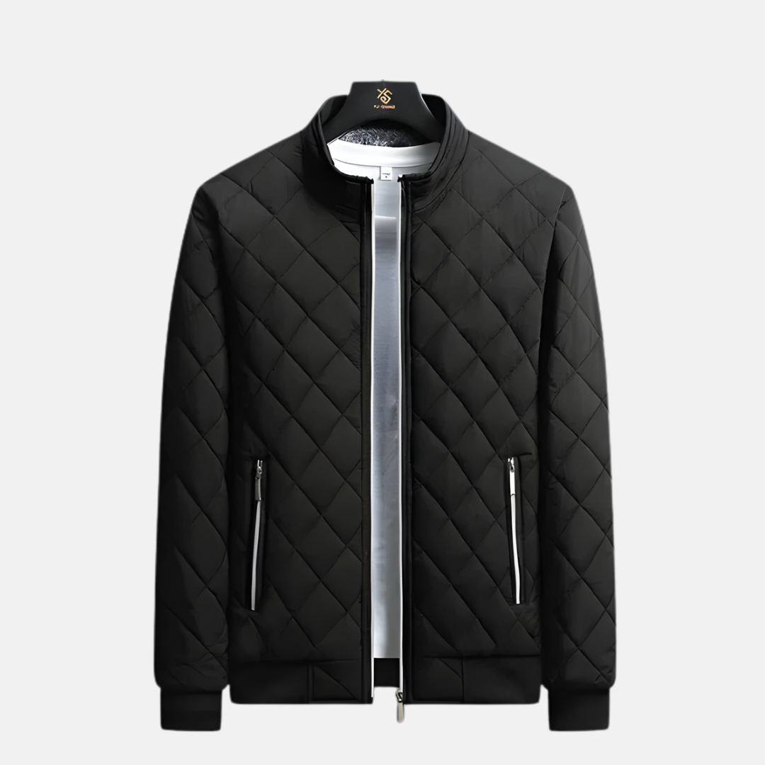 Noah Quilted Bomber Jacket | Stand Collar Ribbed Hip-Length Jacket