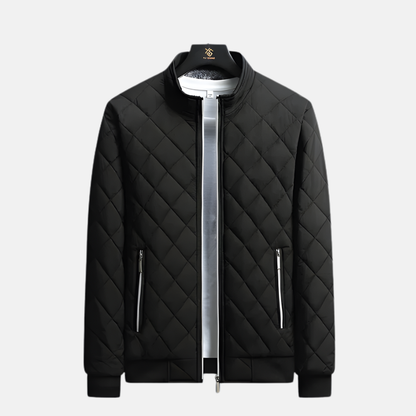 Noah Quilted Bomber Jacket | Stand Collar Ribbed Hip-Length Jacket