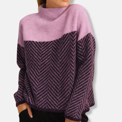 Isla Chevron Turtleneck Sweater | Relaxed Fit Ribbed Trim Sweater