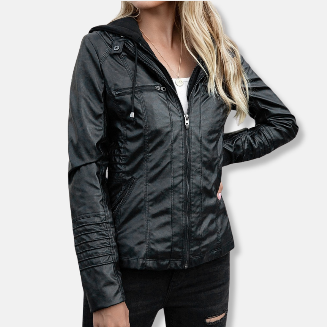 Scarlett Leather Hooded Biker Jacket | Slim Fit Casual Jacket
