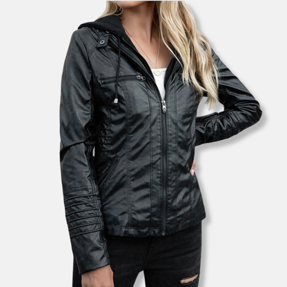 Scarlett Leather Hooded Biker Jacket | Slim Fit Casual Jacket