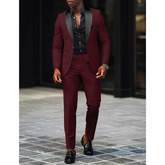 Men’s Slim Fit Suit – Satin Shawl Lapel – Tailored Blazer and Trousers Set