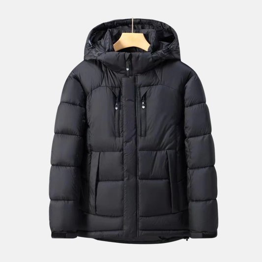 Henry Quilted Stand-Up Collar Puffer Jacket | Detachable Hood Hip-Length Puffer Jacket
