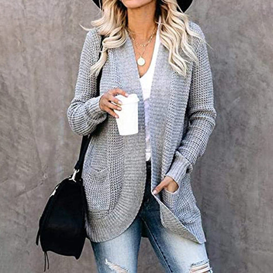 Women’s Cardigan – Soft Knit – Relaxed Fit – Open Front – Long Sleeve – Front Pockets