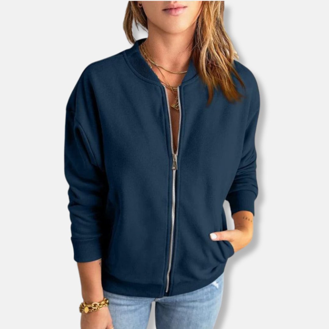 Women’s Jacket – Relaxed Fit – Zip Front – Ribbed Hem and Cuffs