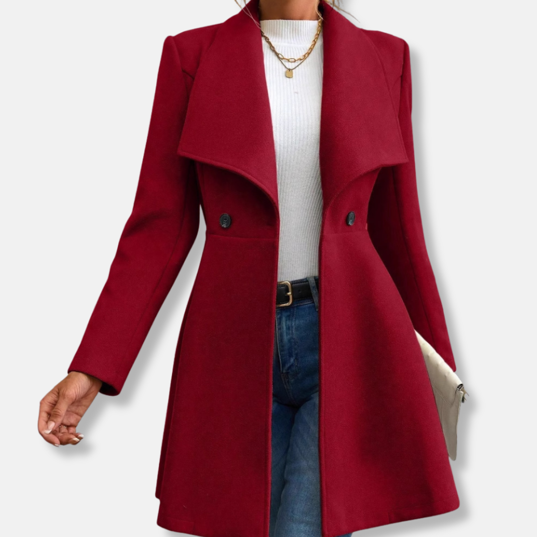 Isla Tailored Coat | Lapel Collar Button Front Winter Coat