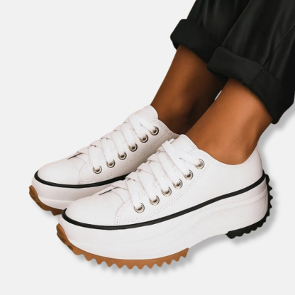 Sienna Leather Platform Sneakers | Lace-Up Contrast Trim Sneakers