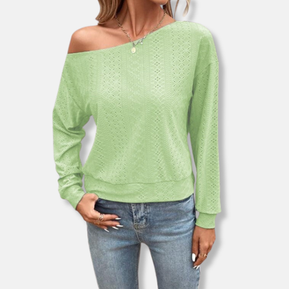 Isabella Cotton Relaxed Fit Sweater | Asymmetric Neck Casual Sweater