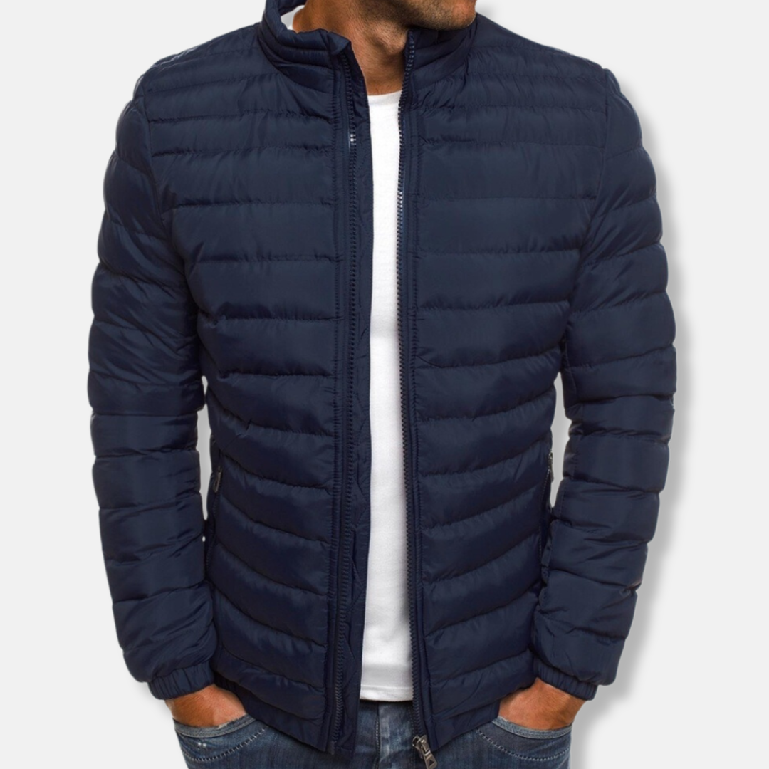 Men’s Quilted Jacket – Slim Fit – Lightweight Padded – High Collar Casual Wear