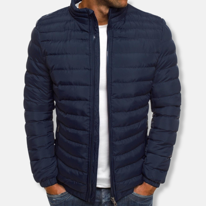 Men’s Quilted Jacket – Slim Fit – Lightweight Padded – High Collar Casual Wear