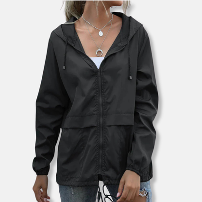Women’s Hooded Jacket – Lightweight Woven Fabric – Relaxed Fit – Zip Front Casual Layer