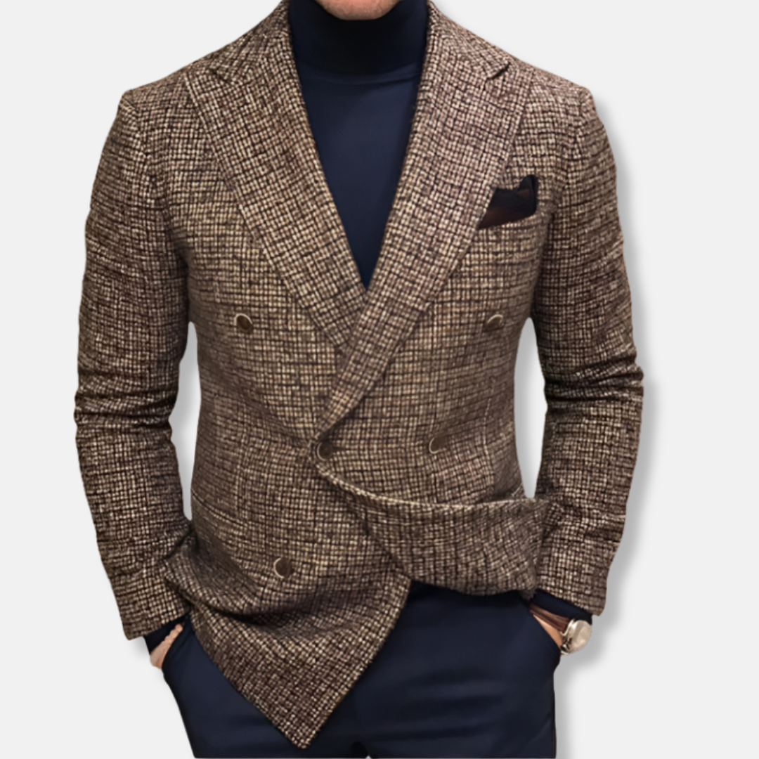 Men’s Blazer – Tailored Fit – Double-Breasted – Textured Finish – Peak Lapel Formal Wear