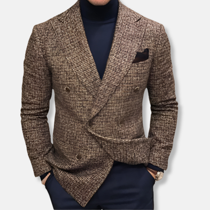 Men’s Blazer – Tailored Fit – Double-Breasted – Textured Finish – Peak Lapel Formal Wear