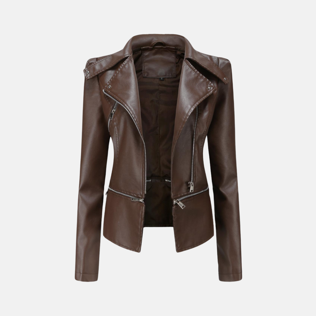 Women’s Moto Jacket – Slim Fit – Faux Leather – Studded Detail – Asymmetrical Zip