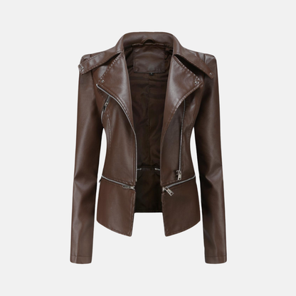 Women’s Moto Jacket – Slim Fit – Faux Leather – Studded Detail – Asymmetrical Zip