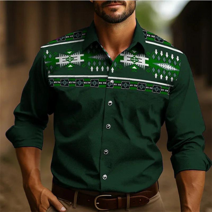 Men’s Button-Down Shirt – Tailored Fit – Long Sleeve – Retro Pattern – Breathable Blend