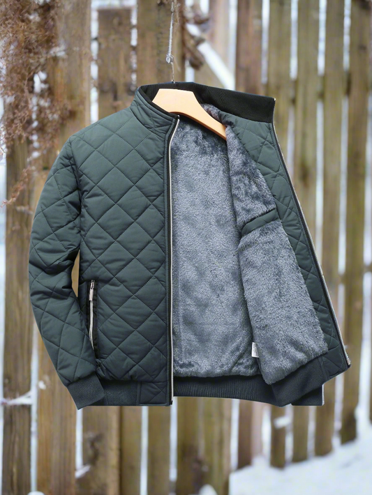 Men’s Bomber Jacket – Quilted Padded Design – Soft Lining – Ribbed Trim – Zip Closure