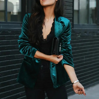 Women’s Blazer – Velvet Look – Relaxed Fit – Single-Breasted – Full-Length Sleeve