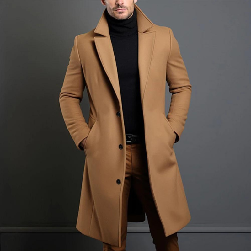 Theodore Tailored Fit Overcoat | Notch Lapel Button Front Overcoat
