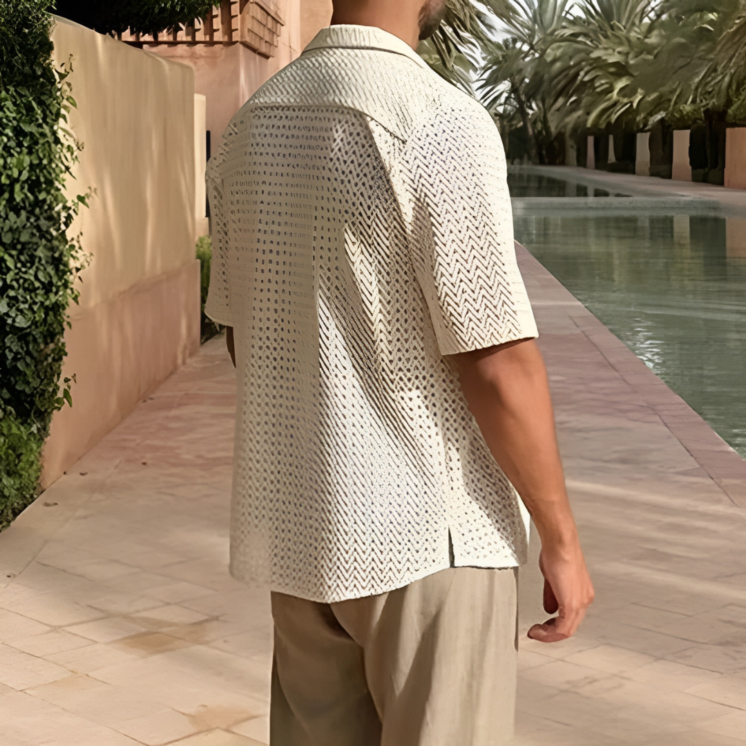Men’s Polo Shirt – Relaxed Fit – Soft Knit – Textured Zigzag Design – Short Sleeve