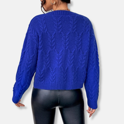 Francesca Wool Pullover Sweater | Cable Knit Crewneck Sweater