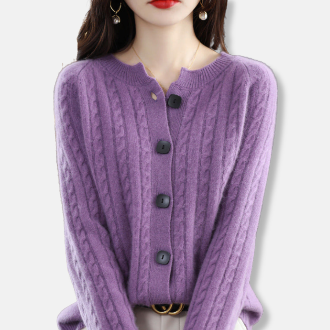 Olivia Relaxed Fit Cardigan | Cable Knit Button Front Cardigan