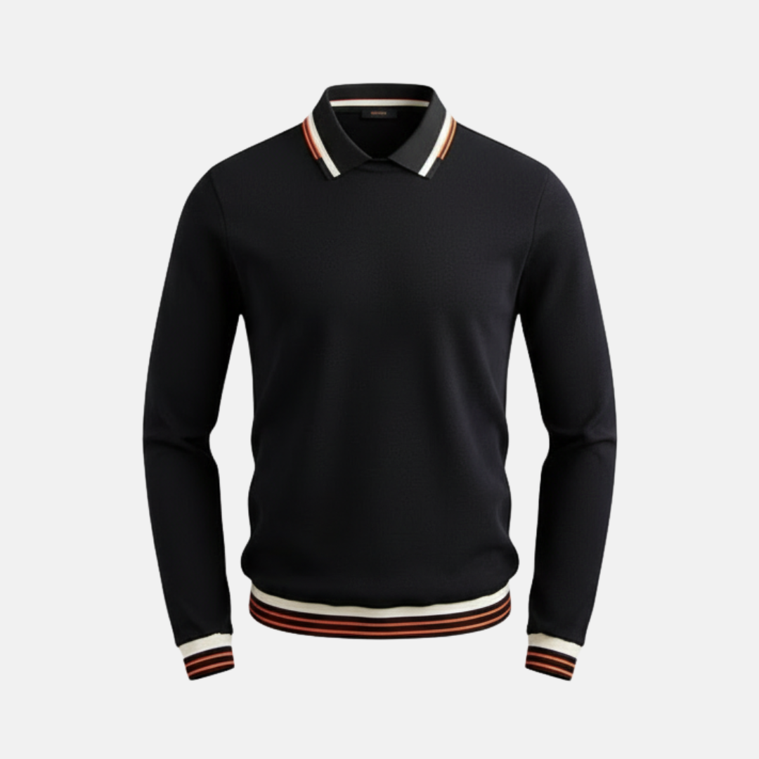 Men’s Sweatshirt – Slim Fit – Waffle Texture – Ribbed Collar – Striped Detail