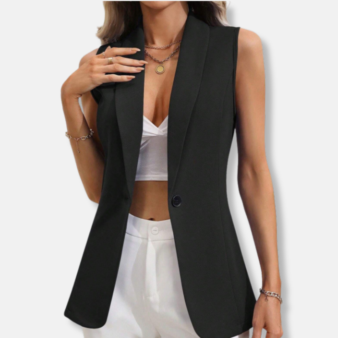 Women’s Sleeveless Cardigan Jacket – Tailored Fit – Round Neck – Single Button Closure