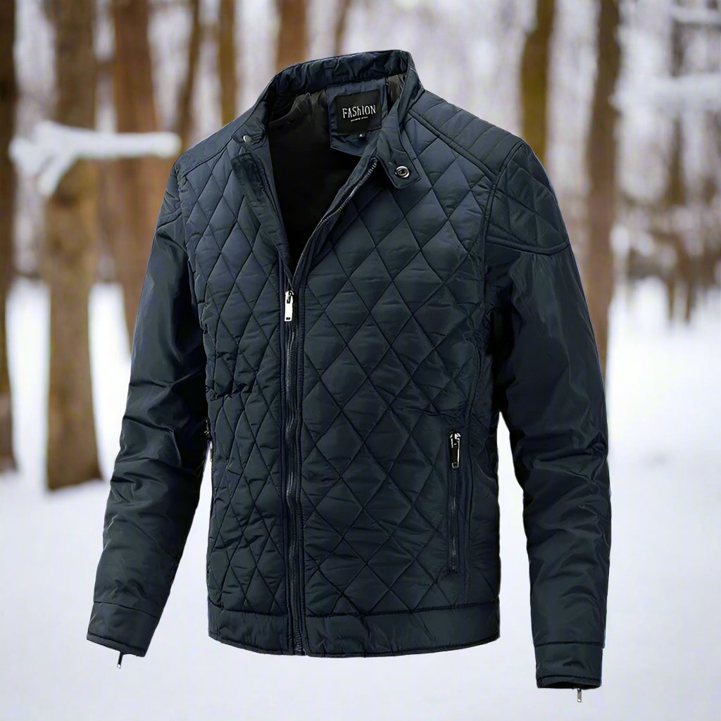 Men’s Quilted Jacket – Slim Fit – Diamond Stitch – High Collar
