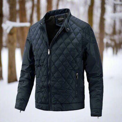 Men’s Quilted Jacket – Slim Fit – Diamond Stitch – High Collar