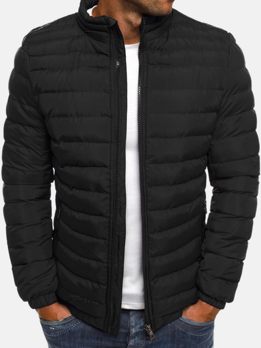Men’s Quilted Jacket – Slim Fit – Lightweight Padded – High Collar Casual Wear