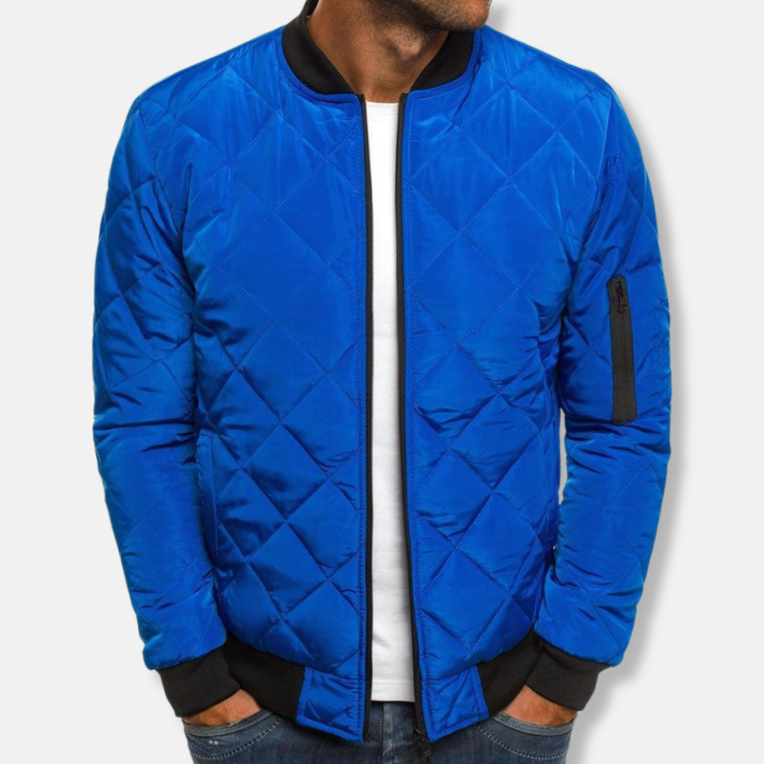Oscar Regular Fit Quilted Jacket | Banded Collar Zip Pocket Quilted Jacket