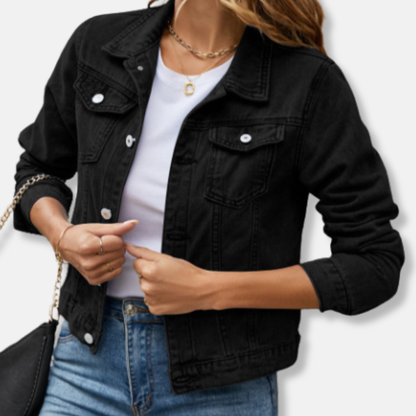 Women’s Denim Jacket – Slim Fit – Cropped Length – Button Front – Shirt Collar