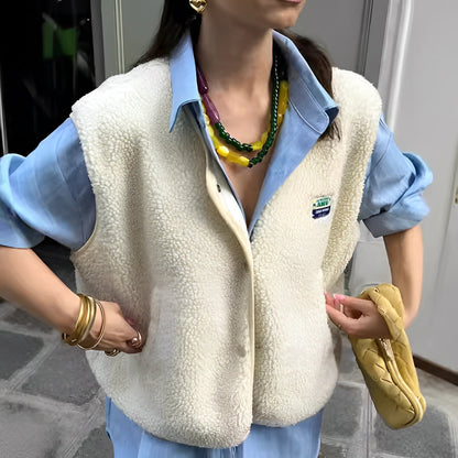 Women’s Vest – Relaxed Fit – Collarless – Single-Breasted Casual Layer