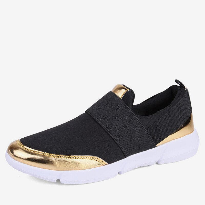 Women’s Slip-On Sneakers – Sleek Fit – Elastic Band – Metallic Trim – Breathable Casual