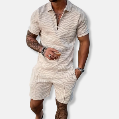 Men’s Polo Shirt and Shorts Set – Slim Fit – Breathable Blend – Zip Placket – Casual Wear