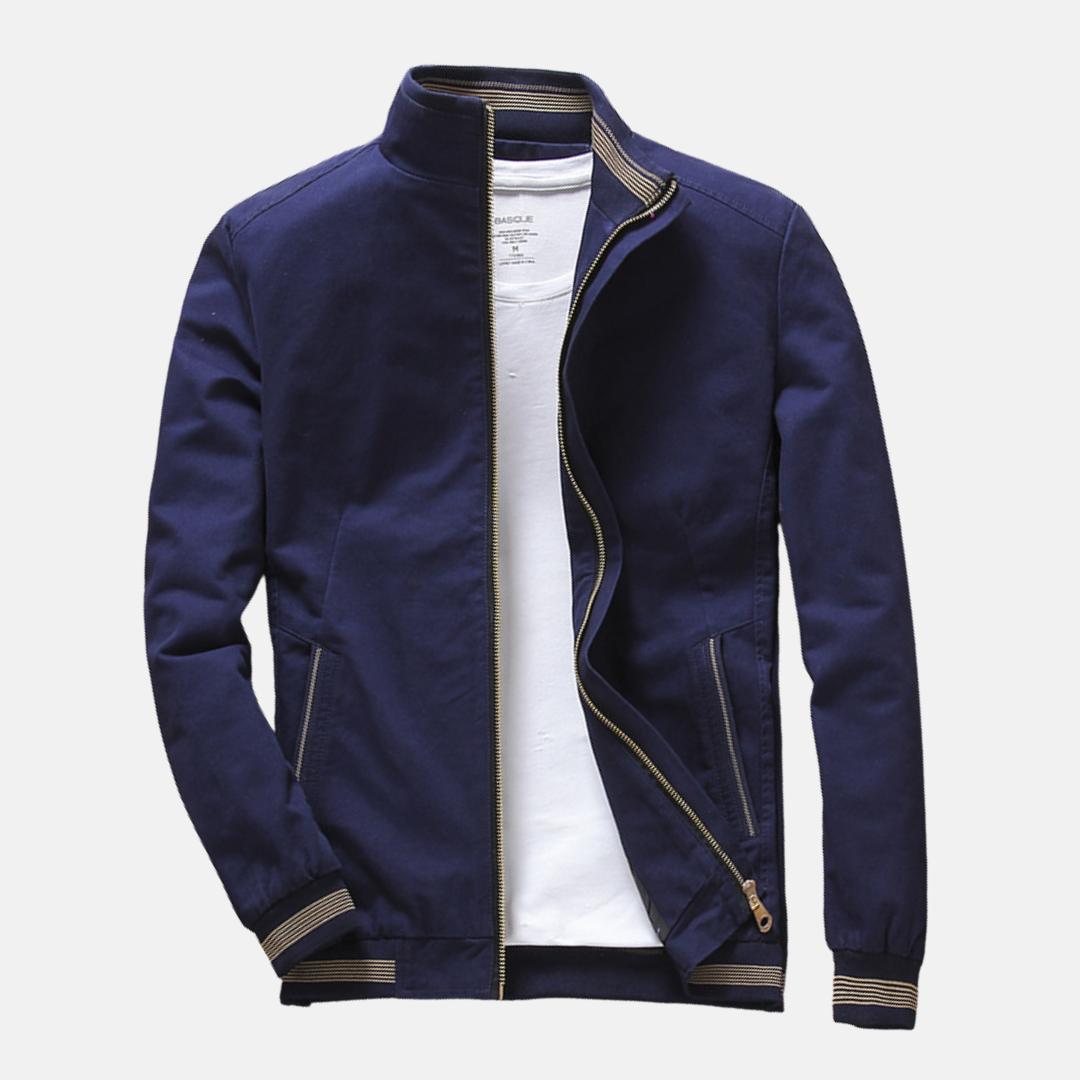 Men’s Casual Jacket – Slim Fit – Lightweight – Woven Fabric – Stand Collar – Zipper Pockets