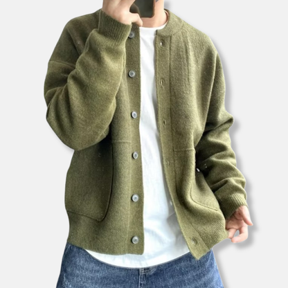 Oliver Wool Relaxed Fit Cardigan | Button Front Patch Pockets Cardigan