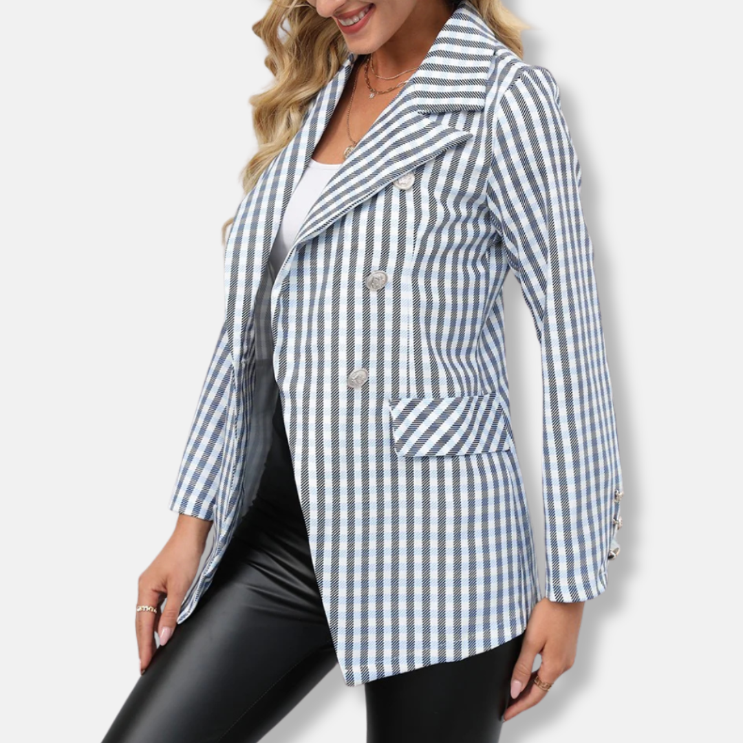 Women’s Suit Jacket – Tailored Fit – Double-Breasted – Vertical Striped – Woven Fabric