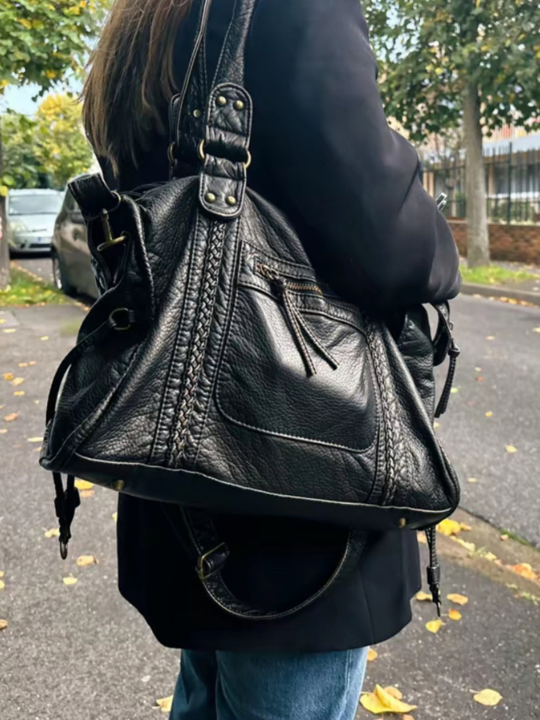 Women’s Shoulder Bag – Braided Trim – Zippered Compartments