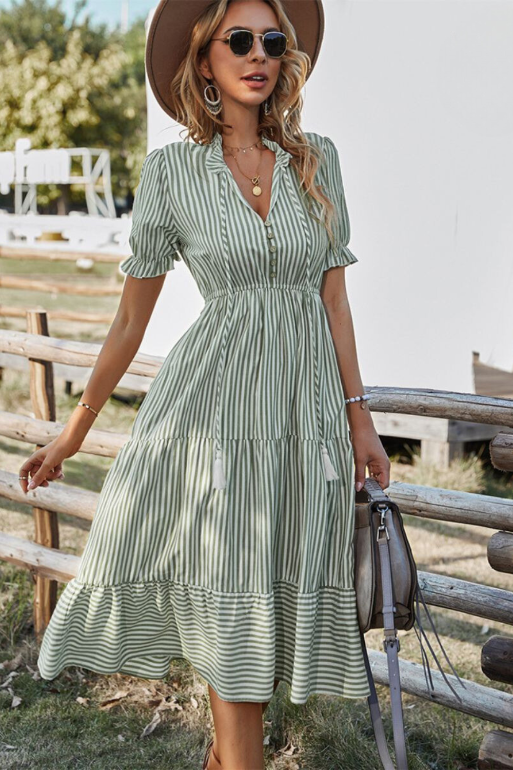 Breezy Blue Striped Midi Dress