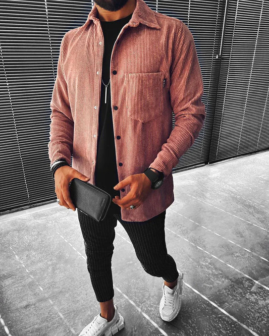 Men’s Corduroy Shirt – Relaxed Fit – Ribbed Texture – Long Sleeve Casual Layer