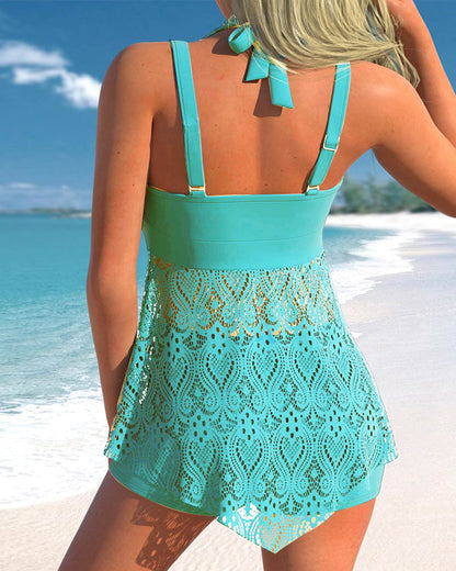 Women’s Tankini Set – Relaxed Fit – Adjustable Straps – Lace Overlay – Breathable Blend