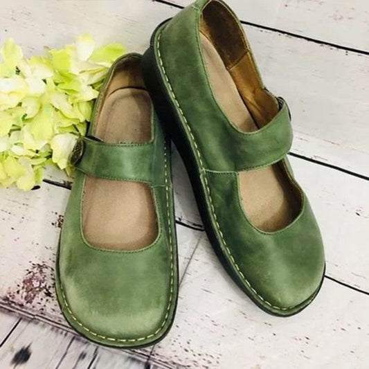 Women’s Formal Shoes – Leather Look – Rounded Toe – Supportive Sole – Strap Closure