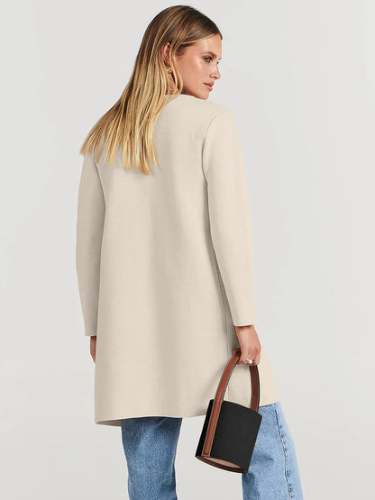Women’s Coat – Wool Blend – Relaxed Fit – Knee Length – Wide Lapel – Minimalist Style