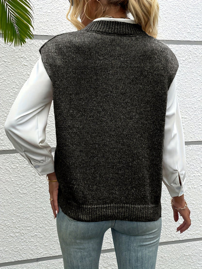 Isla Relaxed Fit Sweater Vest | Ribbed Hip-Length Sweater Vest