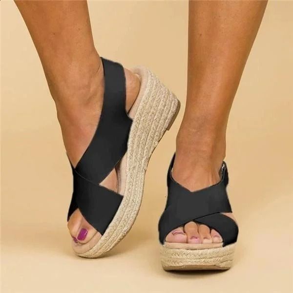 Women’s Wedge Sandals – Espadrille Platform – Crisscross Straps – Open Toe Design