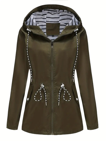 Women’s Rain Jacket – Water-Resistant – Tailored Fit – Hooded – Adjustable Waist
